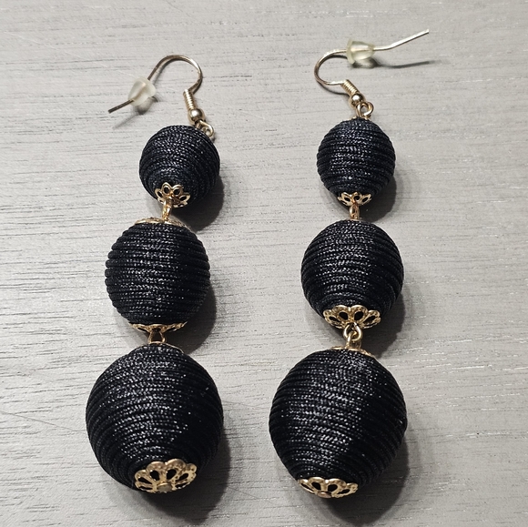 Source Unknown Jewelry - New 3 Tier Black Silk Thread Dangle Drop Ball Earrings